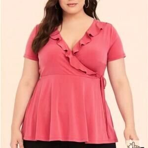 Torrid Studio Knit Rose Surplice Ruffle Wrap Top Womens Size 2X Rose Babydoll